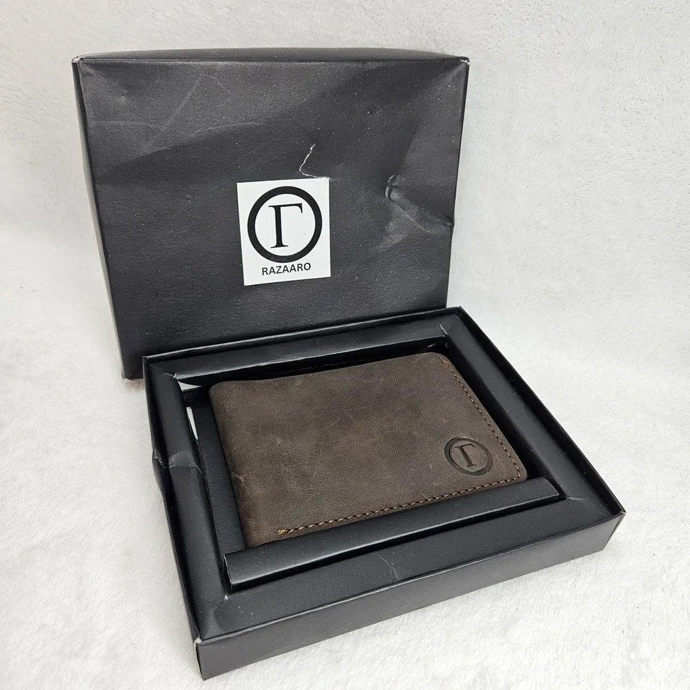 Razaaro Men's Bifold Wallet Brown Leather-Look Minimalist Card Holder